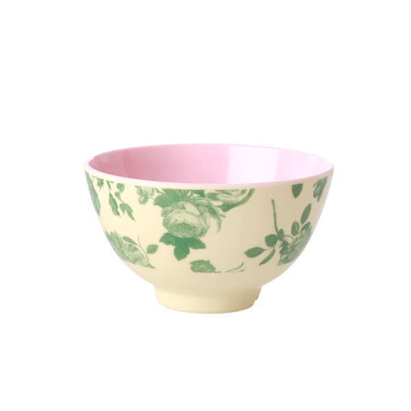Kommetje van rice in melamine met groene rozen print