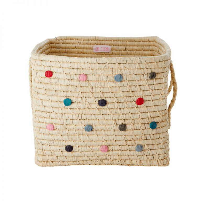 RICE: Vierkante raffia mand - Blauw RICE: Vierkante raffia mand - Blauw