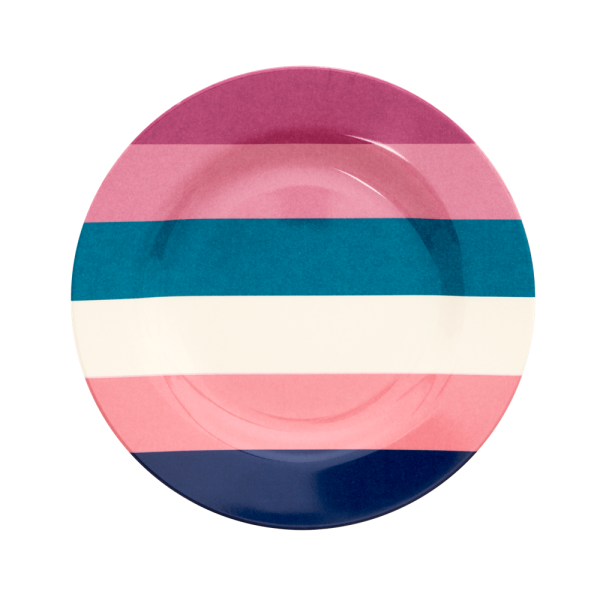 RICE: Round Melamine Lunch Plate - Stripes Print
