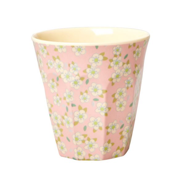 RICE: Medium Melamine beker met kleine bloemen print roze