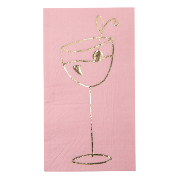 20 soft pink paper napkins with lovely cocktail gold foil print