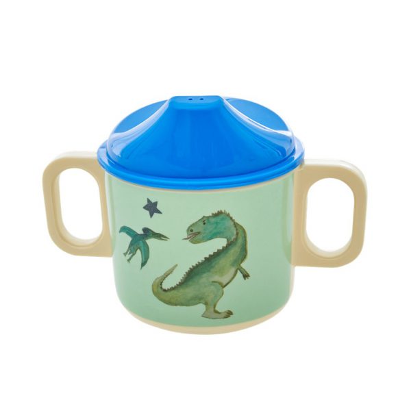 BABCU-2HDIN RICE: Melamine Baby Cup - Green - Dinosaurs Print