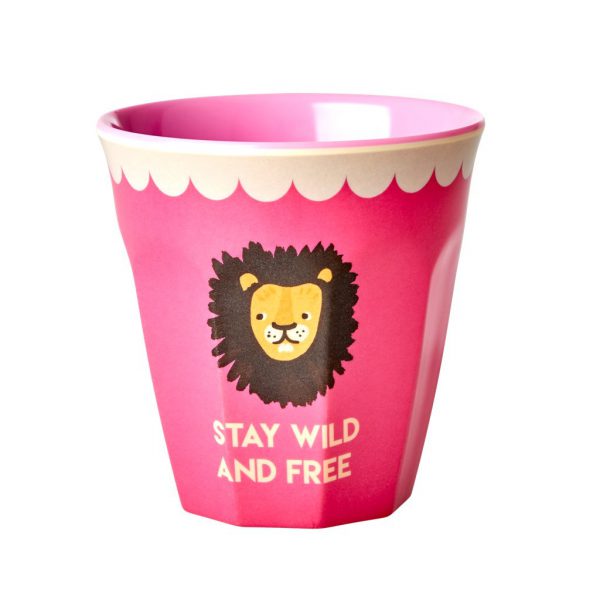 Rice: Medium Melamine beker - Roze - Lion Print
