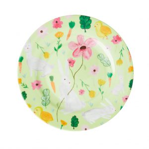 Rice: Round Melamine Side Plate - Apple Green - Easter Print