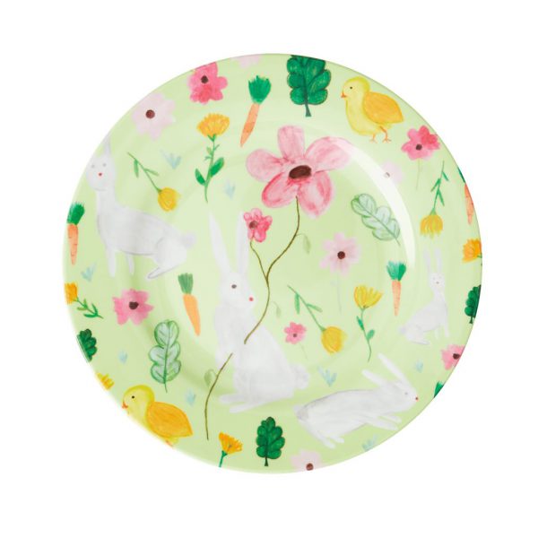 Rice: Round Melamine Side Plate - Apple Green - Easter Print