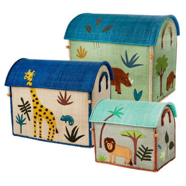 Rice: Raffia Storage Basket - Assorted Colors - Jungle Animals Print