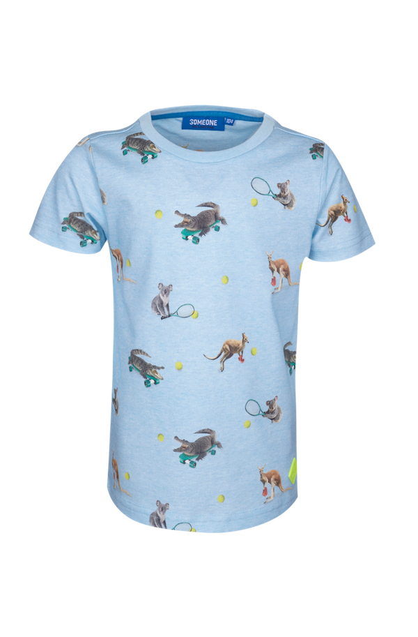 T-shirt met korte mouwen en een super leuke all-over print. Een krokodil op een skate board?  95% katoen | 5% elastan