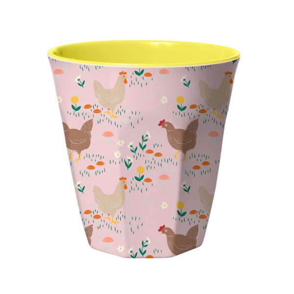 Rice: Medium melamine beker - Hen print roze MELCU-EAHESI