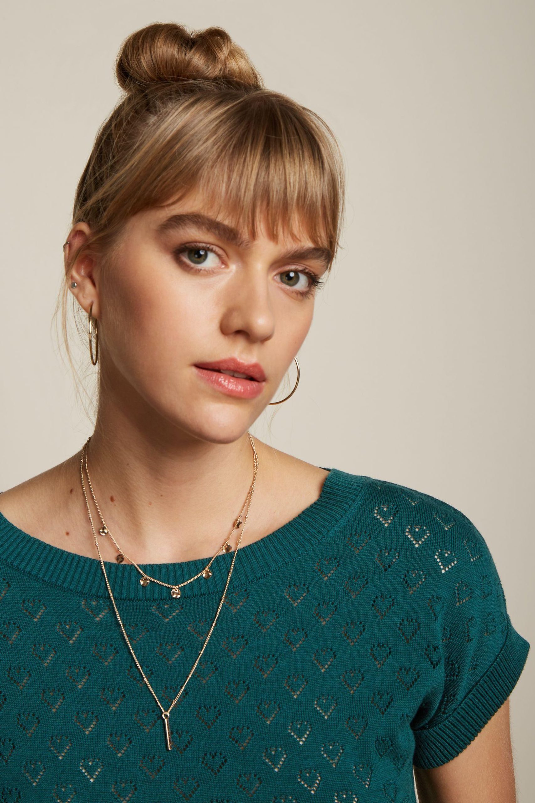 King Louie: Boatneck Top Heart Ajour BCI | Dragonfly Green