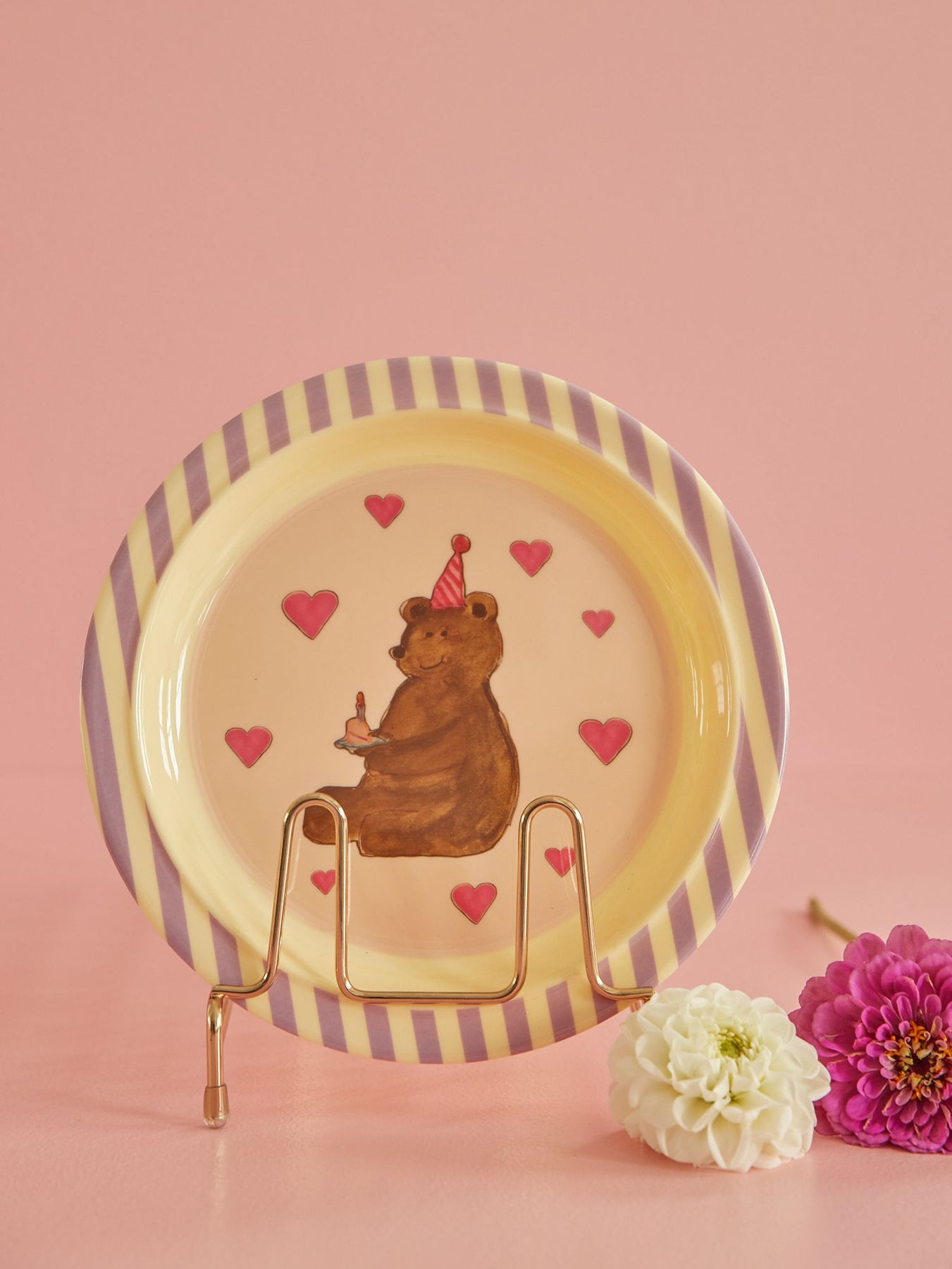 Rice: Rond melamine kinderbord - Party Animal print roze KILPL-BEARL