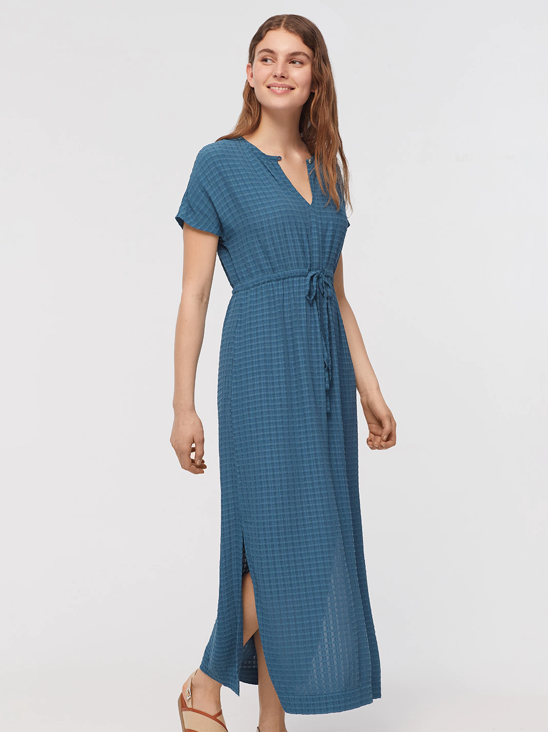 Nice things: Textured viscose long dress - Blue