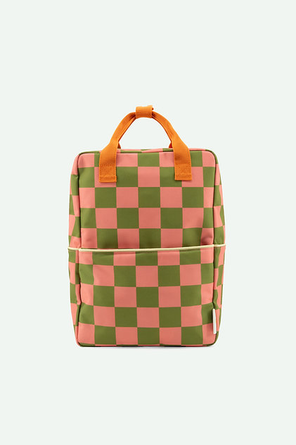 Sticky Lemon: Backpack large | farmhouse | checkerboard | sprout green + flower pink