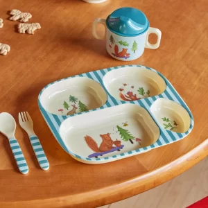 Rice: Melamine kinderservies - Happy Forest print Blauw BABOX-4ZHAFOB