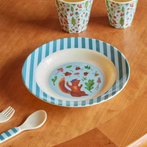 RICE: Melamine kinder kom - Happy Forest print Blauw KIBOW-HAFOB