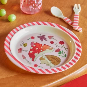 Rice: Rond melamine kinderbord - Happy Forest print Pink KILPL-HAFOI