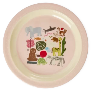 Rice: Rond melamine kinderbord - Wild Life print Pink KILPL-WILII