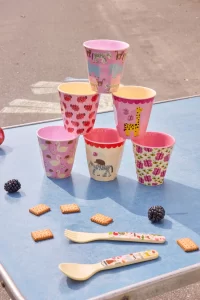 Rice: Set van 6 kleine melamine bekers - Wild Life print Roze MELCU-6ZSWILII