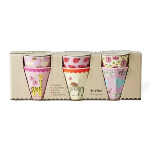 Rice: Set van 6 kleine melamine bekers - Wild Life print Roze MELCU-6ZSWILII