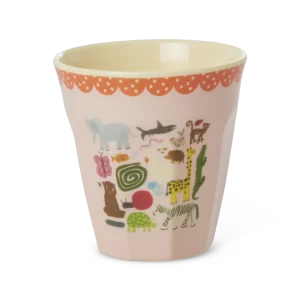 Rice: Medium melamine beker - Wild Life print roze MELCU-WILII