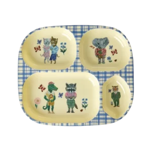 RICE: Melamine 4 vaks kinderbord - Nathalie L'ete Print Blauw KIPL4-NATB