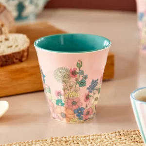 RICE: Medium melamine beker - Bloemen collage print Roze melcu-flcosi