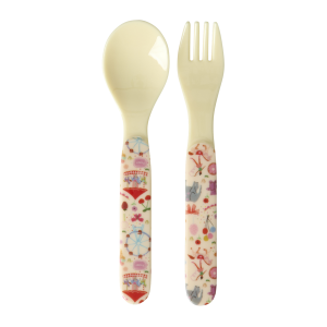 Rice: Baby lepel en vork - Fun Fair print | Roze BABSF-FUFAI