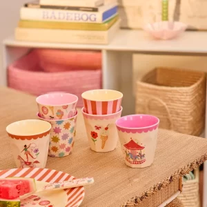Rice: Set van 6 kleine melamine bekers - Fun Fair print | Roze  MELCU-6ZSFUFAI