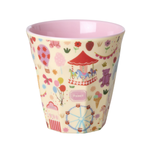 RICE: Medium melamine beker - Fun Fair print | Roze MELCU-FUFAI