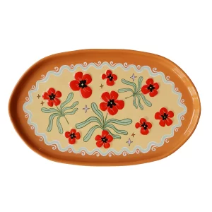All the Luck in the World: Grote Ovale Schaal Oranje met Bloemen