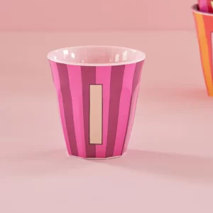 Rice: Medium melamine beker - Alfabet - I Roze Streep MELCU-ALPSTRII