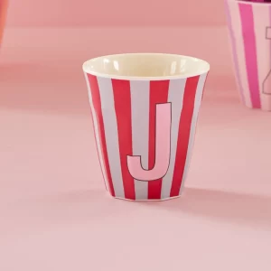 Rice: Medium melamine beker - Alfabet - J Roze Streep MELCU-ALPSTRJI