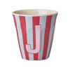 Rice: Medium melamine beker - Alfabet - J Roze Streep MELCU-ALPSTRJI
