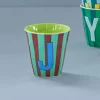 Rice: Medium melamine beker - Alfabet - J Blauw Streep MELCU-ALPSTRJB