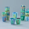 Rice: Medium melamine beker - Alfabet - J Blauw Streep MELCU-ALPSTRJB