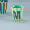 Rice: Medium melamine beker - Alfabet - L Blauw Streep MELCU-ALPSTRMB