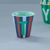 Rice: Medium melamine beker - Alfabet - T Blauw Streep MELCU-ALPSTRTB