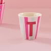 Rice: Medium melamine beker - Alfabet - T Roze Streep MELCU-ALPSTRTI