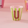Rice: Medium melamine beker - Alfabet - U Roze Streep MELCU-ALPSTRUI