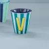 Rice: Medium melamine beker - Alfabet - V Blauw Streep MELCU-ALPSTRVB