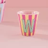 Rice: Medium melamine beker - Alfabet - W Roze Streep MELCU-ALPSTRWI