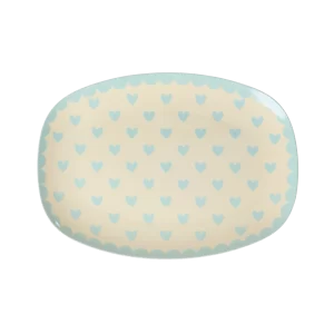 Rice: Klein Rechthoekig Melamine Bord - Favorite Hearts Print Mint MELCP-RECFAVDMI