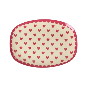 Rice: Klein Rechthoekig Melamine Bord - Favorite Hearts Print Rood MELCP-RECFAVRK