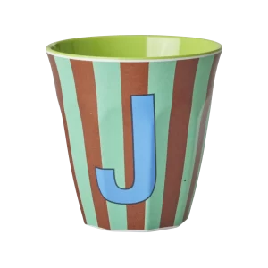 Rice: Medium melamine beker - Alfabet - J Blauw Streep MELCU-ALPSTRJB