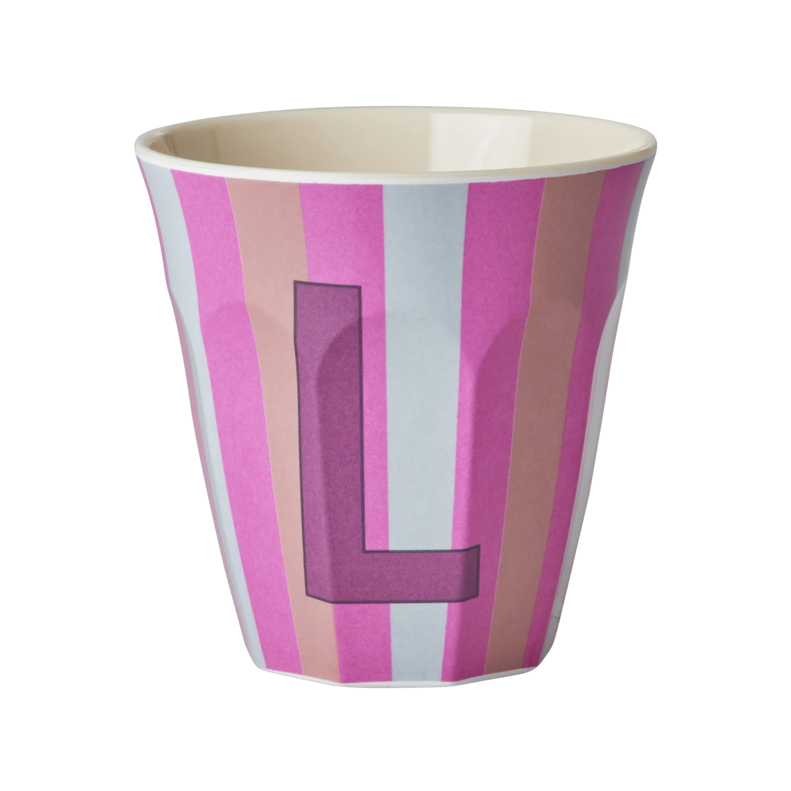 Rice: Medium melamine beker - Alfabet - L Roze Streep MELCU-ALPSTRLI Rice: Medium melamine beker - Alfabet - L Roze Streep MELCU-ALPSTRLI