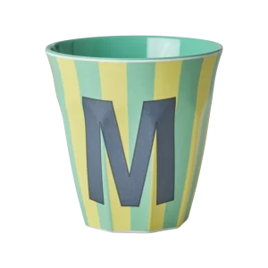 Rice: Medium melamine beker - Alfabet - L Blauw Streep MELCU-ALPSTRMB