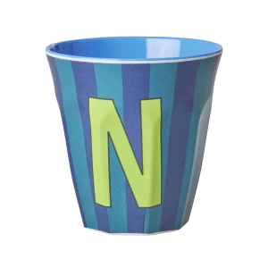 Rice: Medium melamine beker - Alfabet - N Blauw Streep MELCU-ALPSTRNB