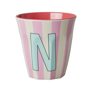 Rice: Medium melamine beker - Alfabet - N Roze Streep MELCU-ALPSTRNI