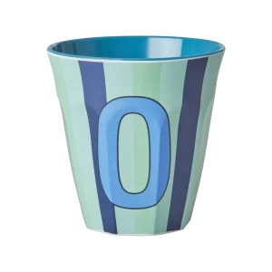 Rice: Medium melamine beker - Alfabet - O Blauw Streep MELCU-ALPSTROB