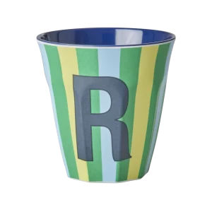 Rice: Medium melamine beker - Alfabet - R Blauw Streep MELCU-ALPSTRRB