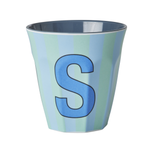 Rice: Medium melamine beker - Alfabet - S Blauw Streep MELCU-ALPSTRSB